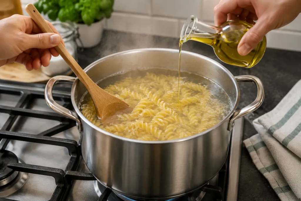 To prevent the pasta from sticking during cooking…