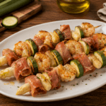 Spiedini con gamberi e prosciutto crudo