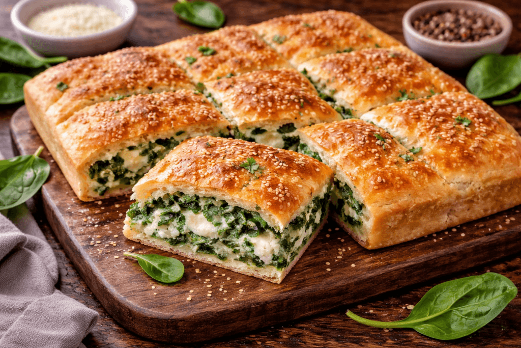 Focaccia con formaggio e spinaci
