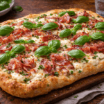 Focaccia con speck, basilico e stracchino