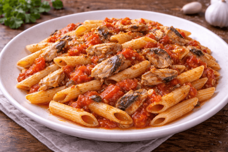 Penne al sugo di sgombro e pomodoro