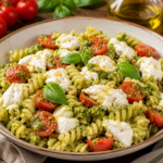 Pasta con pesto, pomodorini ciliegia e burrata